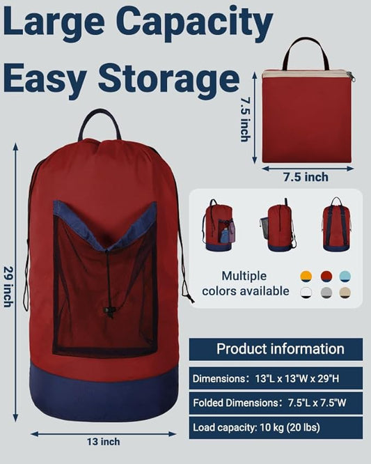 Laundry Bag with Shoulder Straps and Mesh Pocket Laundry Backpack Large Portable Laundry Hamper for College Laundromat Apartment