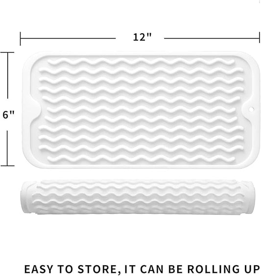 Silicone Dish Drying Mat for Multiple Usage,Easy clean,Eco-friendly,Heat-resistant Silicone Mat for Kitchen Counter or Sink,Refrigerator or Drawer Liner White S 12 inches x 6 inches