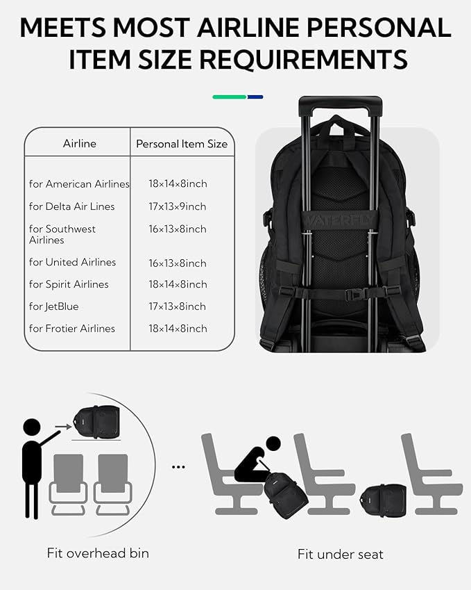 WATERFLY Travel Laptop School Backpack: College Middle School Bookbag for Women Men, TSA Friendly Business Work Casual Daypack with 15.6" Computer Compartment, Anti Theft Water Resistant Commuter Bag