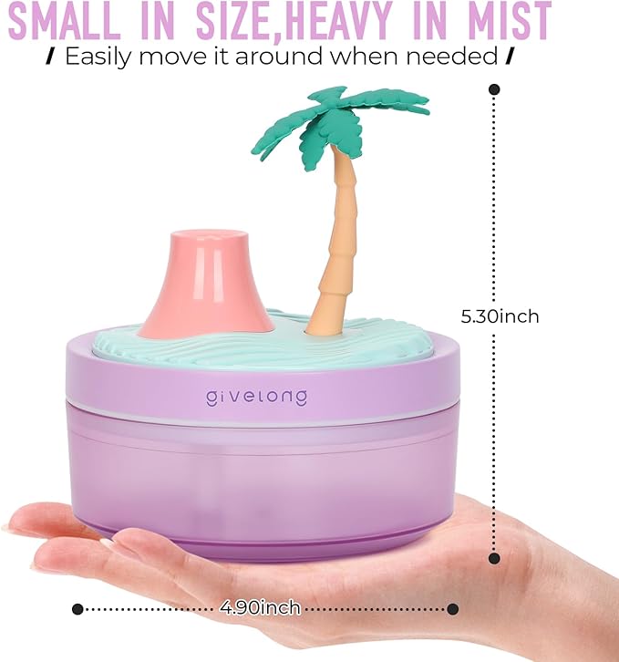 Cute Mini Humidifier, 320ml Coconut Tree Desktop Humidifiers for Bedroom, Portable Small Cool Mist Humidification for Home, Baby Nursery, Office & Indoor Plants, USB Powered
