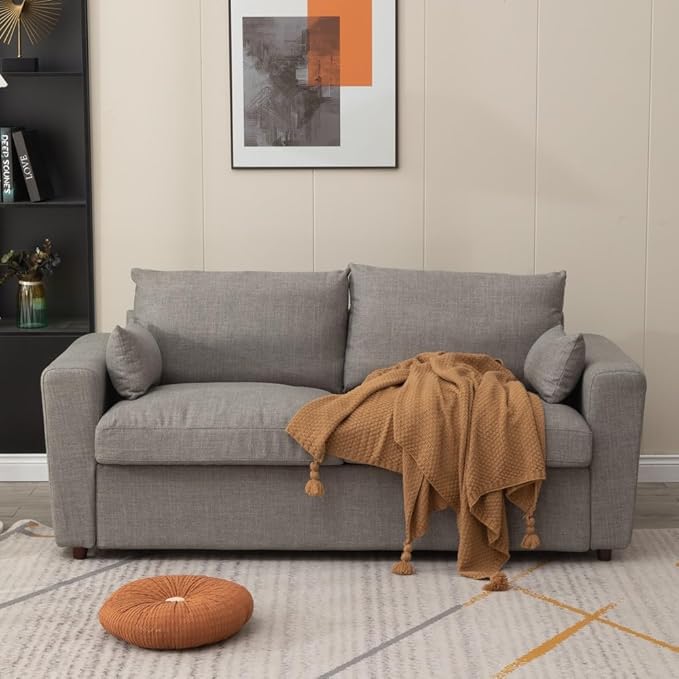 Panana Modern 2 and 3 Seats Loveseat Sofa Couch with Storage, Small Love Seat Couches for Living Room, Bedroom, Apartment, Office (Light Gray Linen Fabric, 2 and 3 Seater Set)