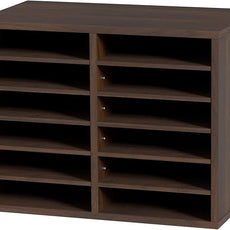 VEVOR Literature Organizers, 12 Compartments Office Mailbox with Adjustable Shelves, Wood Literature Sorter 20.4x12x16.1 inches for Office, Home, Classroom, Mailrooms Organization, EPA Certified Brown