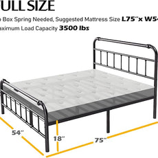 Full Size Bed Frame with Headboard and Footboard, 18 Inches High, 3500 Pounds Heavy Duty Metal Slats Support for Mattress, No Box Spring Needed, Noise-Free, Black