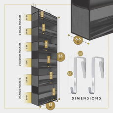 HOMELUX THEORY UPGRADED Over The Door Organizer Hanging - 100D EXTRA THICK & 50lbs HUGE CAPACITY 6 Large Front & 12 Side Pockets, Over The Door Shoe Organizer, Hanging Closet Organizer (DarkGray, 1pc)