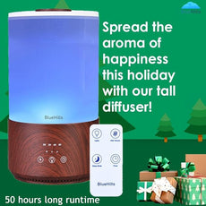 BlueHills Premium 4000 ml Tall Essential Oil Diffuser 4L 4 Liter 50 Hour Run with Remote Timer Aroma Humidifier 1 Gallon Big Capacity High Mist Output for Large Room Lights Dark Wood Grain XL T402