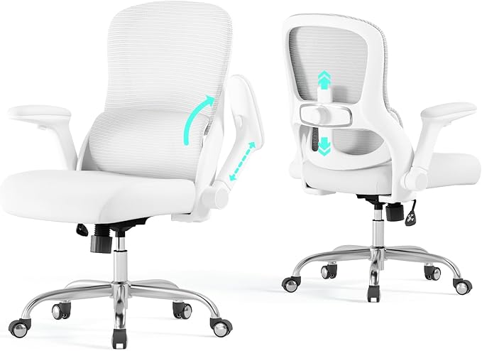 White Office Chair for Big and Tall People - 400lbs Wide Seat Computer Desk Chair Gaming Ergonomic High Back Cushion Lumbar Support with Comfy Mesh Swivel Rolling Home, Task Chair
