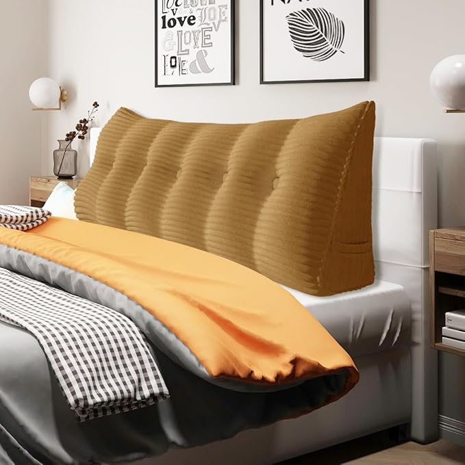 11 lbs Thickened Headboard Pillow Wedge Pillow Headboard Reading Pillow Bed for Comfortable Backrest Reading Triangular Pillow with Side Pocket Backrest Pillows for Sitting in Bed Queen