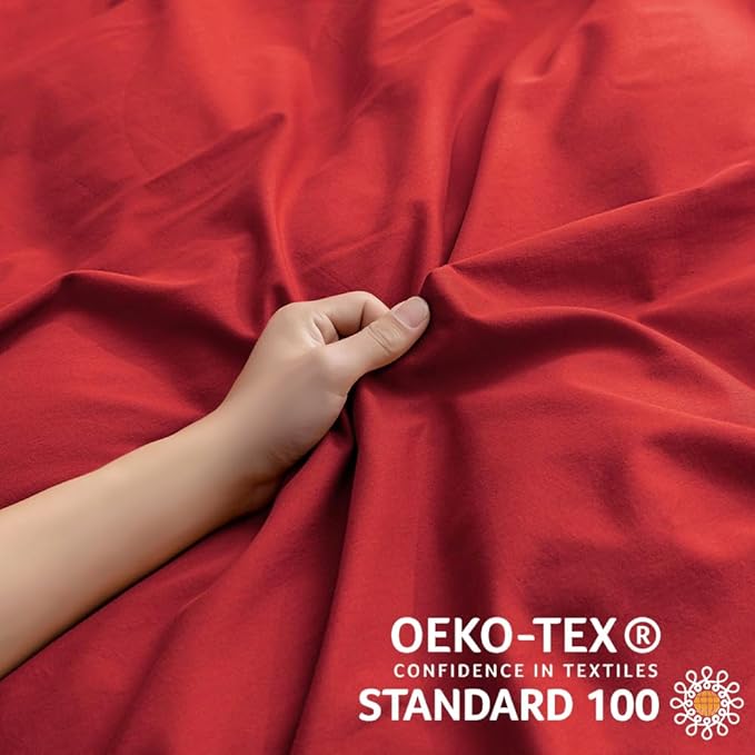 JELLYMONI Red Duvet Cover Queen Size - 100% Washed Cotton Linen Like Textured Comforter Cover, 3 Pieces Breathable Soft Bedding Set with Zipper Closure (Red, Queen 90"x90")