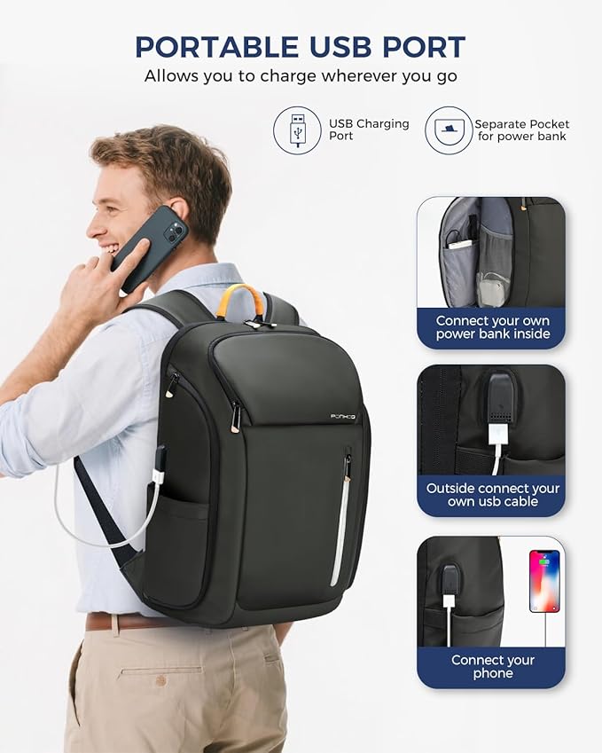 17 Inch Laptop Backpack for Men, Business Travel Anti-Theft Backpack with USB Charging Port, Water Resistant Computer Bag Carry On Flight Approved for Work College Weekender, Dark Grey