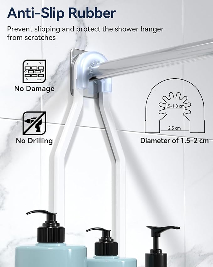 YASONIC Shower Caddy - Never Rust Aluminum Organizer - Over Shower Head with 10 Hooks & Soap Basket - White
