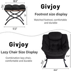 Cozy Lazy Chair and Ottoman, Large Contemporary Accent Lounge Chair Set, Leisure Upholstered Reading Armchair for Bedroom, Living Room, Dorm Rooms, Office