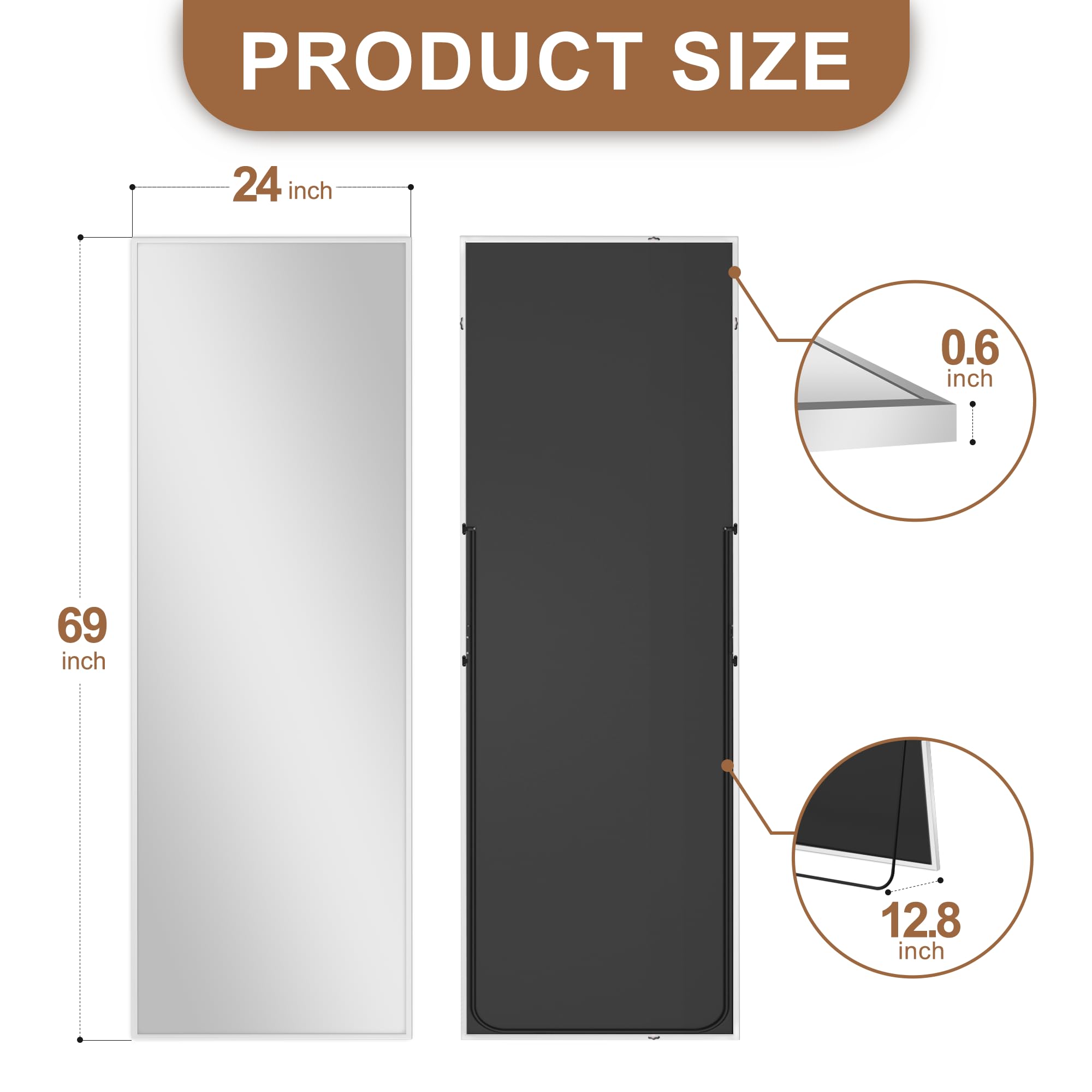 Delma Wall Full Length Mirror,Standing Mirror Full Body,Large Floor for Wall Door Bedroom Bathroom Living Room with Aluminium Frame(with Stand,56x15-Black) Dormly