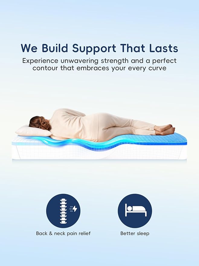 Memory Foam Mattress Topper Twin,Dual Layer Gel Memory Foam & Pillow Top Twin Mattress for Pressure Relief and Medium Firm Support,CertiPur-US Certified