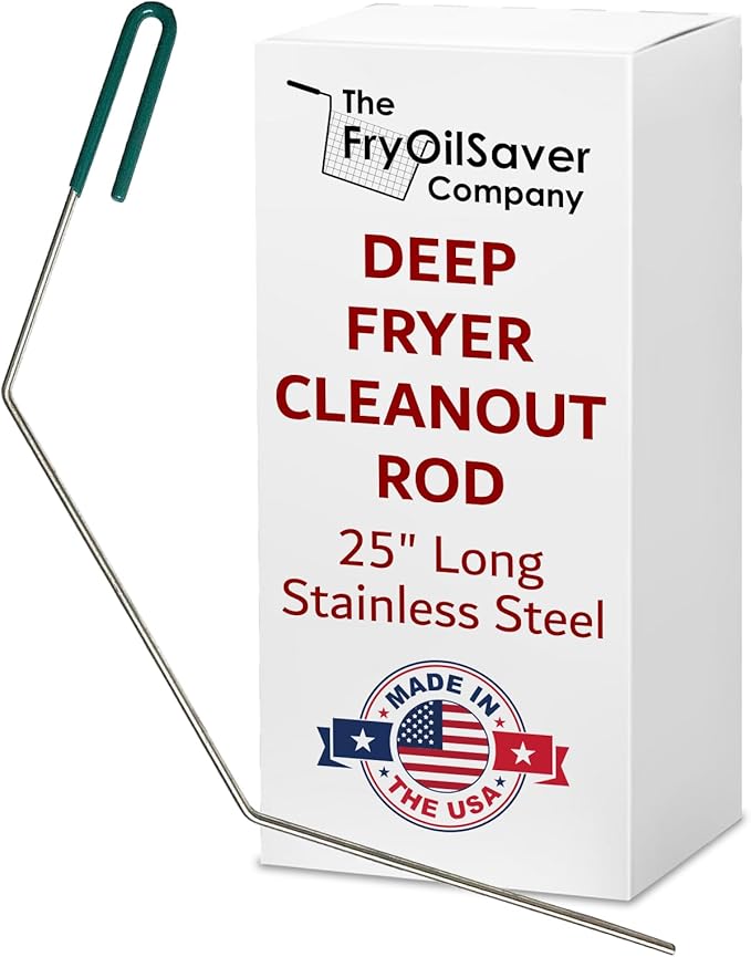 25" Deep Fryer Cleanout Rod – Angled Shaped & Declogger Goofer Commercial Kitchen Tool - Drain Unclogger & Cleaner - Rust Resistant Deep Fryer Cleaner - Made in USA by FryOilSaver Co. B52C