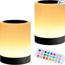 OORUN Touch Bedside Table Lamp,13 RGB Colors & 5 Brightness, USB Rechargeable Desk Lamp, Remote Control Dimmable Night Light with RGB Color Changing,Portable Lamp for Baby (2 Pack Black)