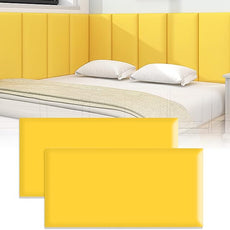 3D Anti-Collision Wall Padding, Peel & Stick Upholstered Panels, Queen Headboard, Playroom Decorative Protection, Pack of 2 Panels - 23.6' X 11.8' (Yellow)