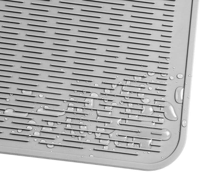Silicone Dish Drying Mat for Multiple Usage,Easy clean,Eco-friendly,Heat-resistant Silicone Mat for Kitchen Counter or Sink,Refrigerator or Drawer Liner Grey XL 18 inches x 16 inches