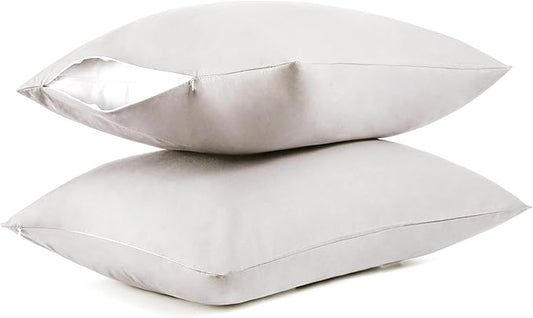 Cotton Pillow Protectors/Cases King Size with Zipper 2 Pack Light Grey Color,Cooling & Breathable Bed Pillow Protectors Set of 2 Pillow Cases Cover (King Size 20" x 40")