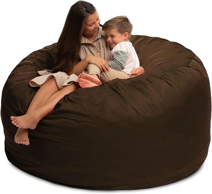 ULTIMATE SACK 6000 6-Foot Bean Bag Chair, Brown Suede Cover – Oversized Foam Lounger, Floor Seat, Small Sofa, or Couch Bed for Living Area, Gaming Room, or Reading Lounge