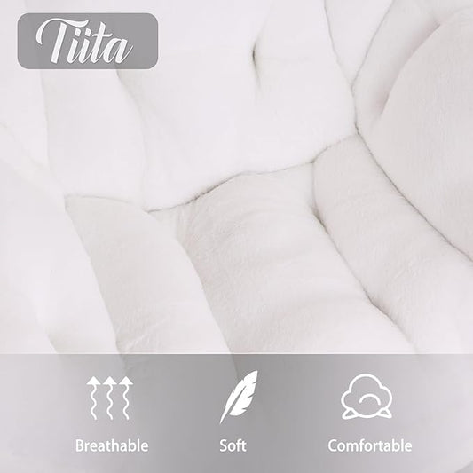 Tiita Lazy Chair with Ottoman, Modern Large Accent Lounge Armchair, Comfy Leisure Sofa Reading Chair with Footrest for Bedroom, Living Room, Dorm Rooms, Garden and Courtyard, Plush White