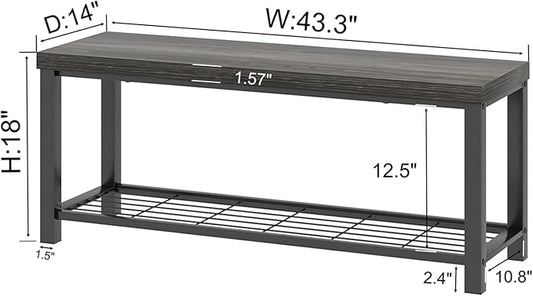 FOLUBAN Industrial Shoe Storage Bench for Entryway Hallway, Rustic Indoor Shoe Rack Bench Seat for Living Room Bedroom, 43.3 Inch Dark Gray