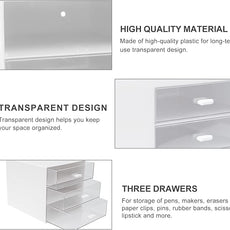 Desk Organizer with Drawer, Desk Storage Box, Plastic Office Stationery Supplies Organizers, Desktop Organizer for Office School Home (3 drawer, White)
