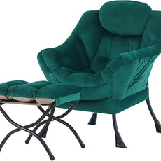 Tiita Lazy Chair with Ottoman, Modern Large Accent Lounge Armchair, Comfy Leisure Sofa Reading Chair with Footrest for Bedroom, Living Room, Dorm Rooms, Garden and Courtyard, Velvet Green