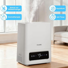 FOHERE 6L Humidifiers for Bedroom, 60H Cool Mist Humidifier for Large Room, 28dB Ultra-Quiet Runtime for Baby, Indoor, Plants, Smart Humidity Sensor, 16H Timer, Night Light, Oil Diffuser, White