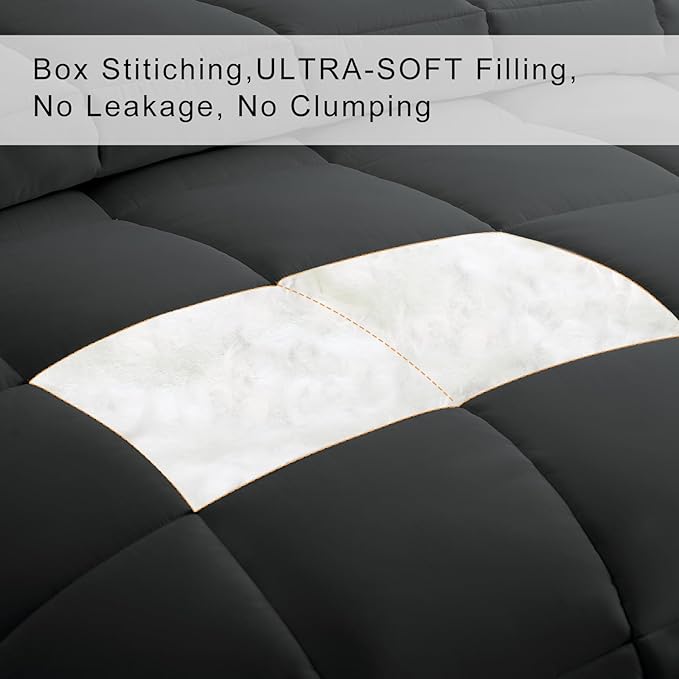 COHOME Quilted Oversized King Size Comforter - All-Season Down Alternative Duvet Insert - Luxury Hotel Winter Warm Dark Grey Comforter with Anti-Clump Tech & 8 Tabs - Reversible （98"x116"）
