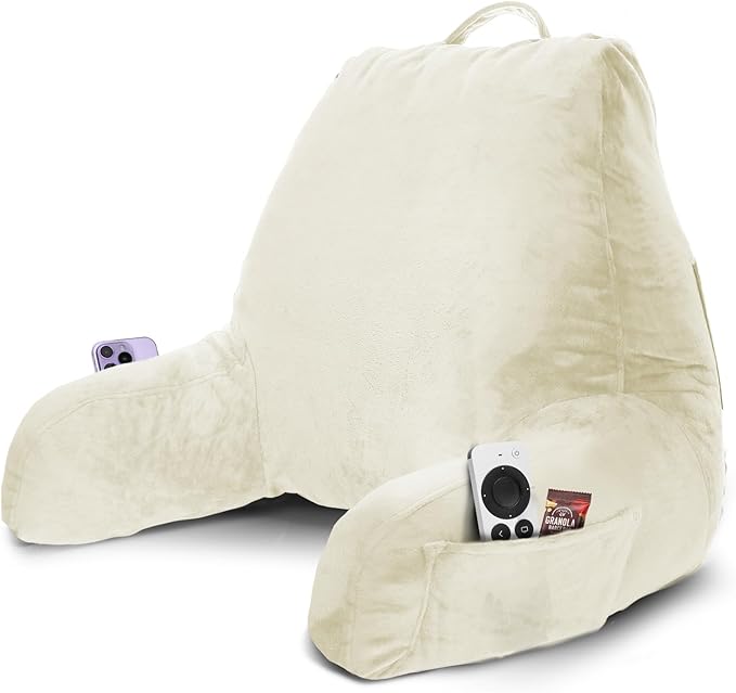 Nestl Reading Pillow with Shredded Memory Foam, Designed for Sitting Up in Bed and Couch, Back and Arms Adjustable Support for Adult & Teens Backrest Pillows for Reading, with Washable Cover Off White