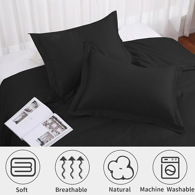Black Duvet Cover Set King Size 100% Egyptian Cotton 3Pcs Home Bedding Set- 1 Duvet Cover with 2 Pillowcases, 400 Thread Count Super Soft Comforter Cover with Corner Ties(106x90 Inches, Black)