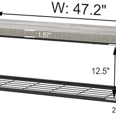 FOLUBAN Entryway Bench, Vintage Wood and Metal Storage Bench with Metal Shelf, Indoor Shoe Rack Bench Seat for Living Room, Bedroom, Hallway, Entrance, Light Grey, 47 Inch