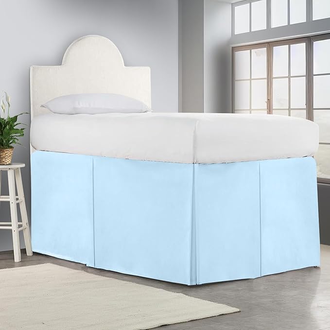 600TC -Dorm Bed Skirt - Split Corner Tailored Dorm Sized Bed Skirt - Dorm Room Essentials - Dorm Bed Skirt 100% Egyptian Cotton - Dorm Décor Bed Skirt Twin XL - 30" Drop (Light Blue, Solid)