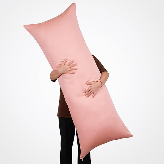 100% Cotton Body Pillow Case Cover with Zipper Wrinkle-Free, 400 Thread Count Super Soft Pillow Case for Body Pillow, Breathable Long Pillow Protector 21" x 54" Pink