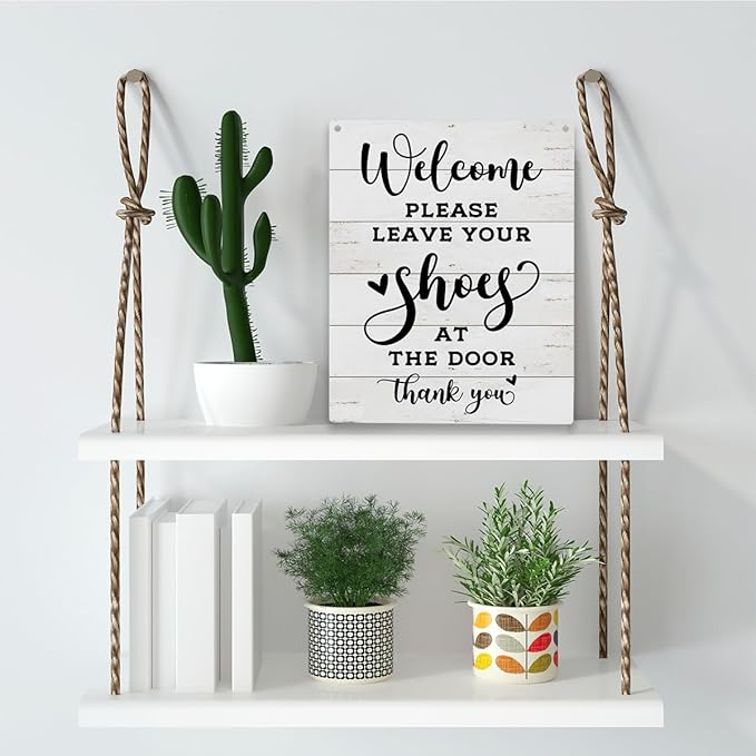 Front Door Welcome Sign, Please Remove Your Shoes Signs, No Shoes Sign for Home, Wooden Hanging Plaque 10 x 8 Inch, For Home Porch Entrance Decoration