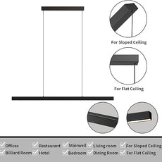 Modern Island Lights, 57in LED Pendant Light Dimmable with Remote Control 3000k-6000K Adjustable Color Temperature, Aluminum Chandelier Lamp Fixture for Kitchen, Dining Room, Billiard Room