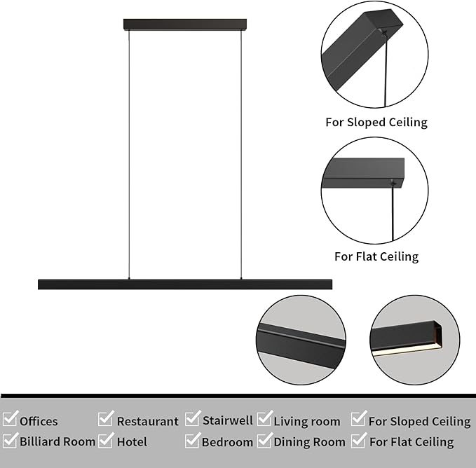 Modern Island Lights, 57in LED Pendant Light Dimmable with Remote Control 3000k-6000K Adjustable Color Temperature, Aluminum Chandelier Lamp Fixture for Kitchen, Dining Room, Billiard Room