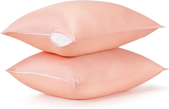 Cotton Pillow Protectors/Cases King Size with Zipper 2 Pack Blush Pink Color,Cooling & Breathable Bed Pillow Protectors Set of 2 Pillow Cases Cover (King Size 20" x 40")