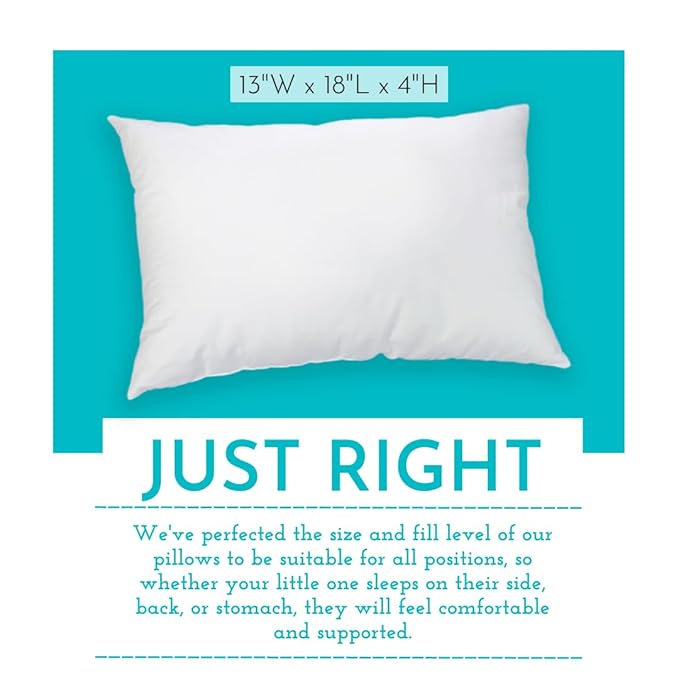 Little Sleepy Head Toddler Pillow -13x18 Soft Hypoallergenic Toddler Pillows for Sleeping, Best Kids Pillow for Better Neck Support, Better Naps in Bed, a Crib, or at Preschool! (2-Pack)