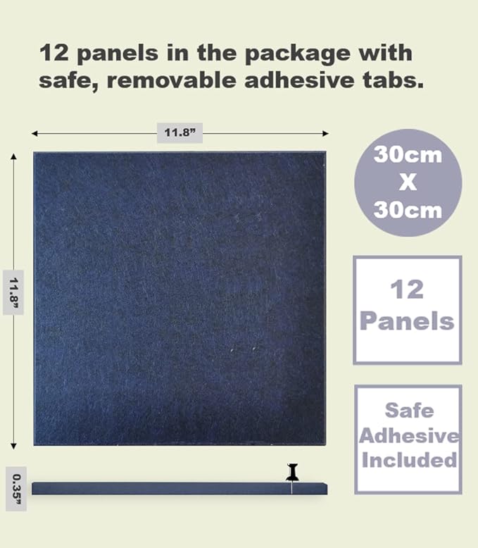 Blue Felt Bulletin Board 47"x35" | Large Cork Bulletin Board Alternative for Office, Home & Classroom | Felt Wall Tiles (12-Pack) | Blue Classroom Decor Office Supplies | Dark Blue