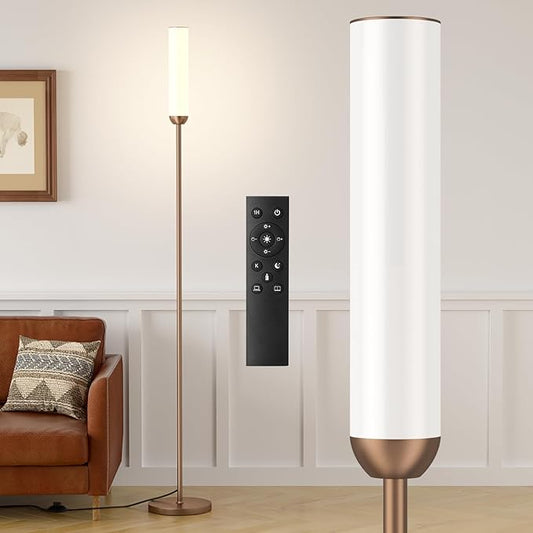 Ambimall LED Floor Lamp with Remote Control, 65" Standing lamp with Stepless Adjustable 3000K-6500K Colors & 30-100% Brightness, Foot Switch(Brown)
