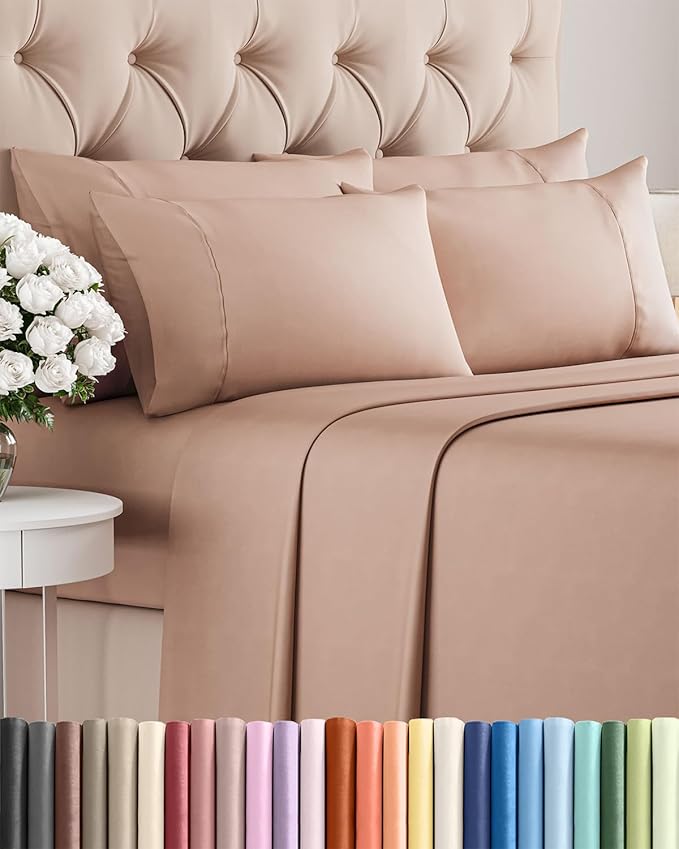 Queen Sheets Set 6 Piece - Includes 4 Pillowcases - Bed Sheets Queen Size - Soft Hotel Luxury Bedding - Cooling, Comfy, Cozy & Breathable - 1 Flat & 1 Fitted & 4 Pillowcases w/ Deep Pockets - Mauve