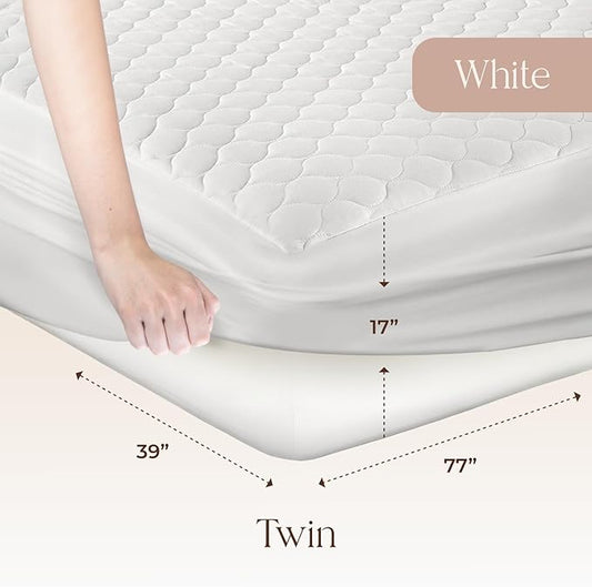 100% Cotton Organic Mattress Pad - Breathable & Cooling Mattress Protector Twin Size - Premium 300GSM Quilted and Noiseless Machine Washable Organic Mattress Protector (White, Twin)