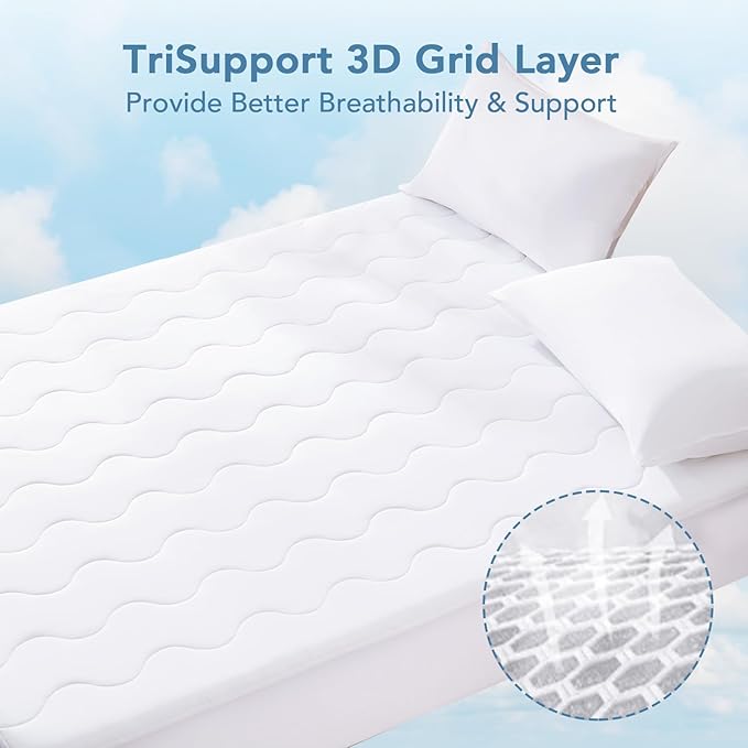 Instant Cool Queen Mattress Pad for Hot Sleepers, Waterproof Cooling Mattress Topper Cover with TriSupport 3D Tech, Cloud-Like Mattress Protector Pad