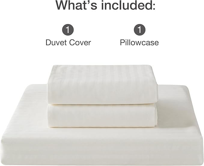 JELLYMONI 100% Natural Cotton 2pcs Striped Duvet Cover Sets, Satin Striped Printing Pattern Duvet Cover Set, with Zipper Closure & Corner Ties(Twin Size)