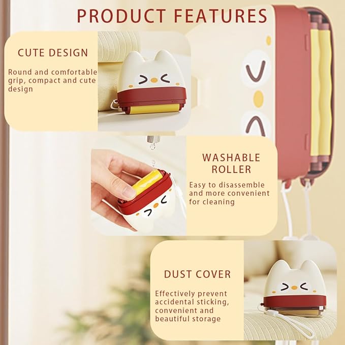 Pet Hair Removal Roller, Dual Purpose Adhesive Washing Device, Red and White
