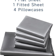 Satin Sheets Queen Size - 6 Pieces Luxury Silky Soft Bed Sheets, Wrinkle-Free Dark Grey Satin Silk Sheet Set with 1 Deep Pocket Fitted Sheet, 1 Flat Sheet, 4 Pillow Cases