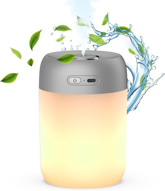 Night Lights Humidifiers For Bedroom, USB Rechargeable, LED Lights For Bedroom,4 Mode Portable Humidifier Fit For Various Scenarios,<28dB, Auto Shut-off, Ideal For Home Travel Plants(Gray）