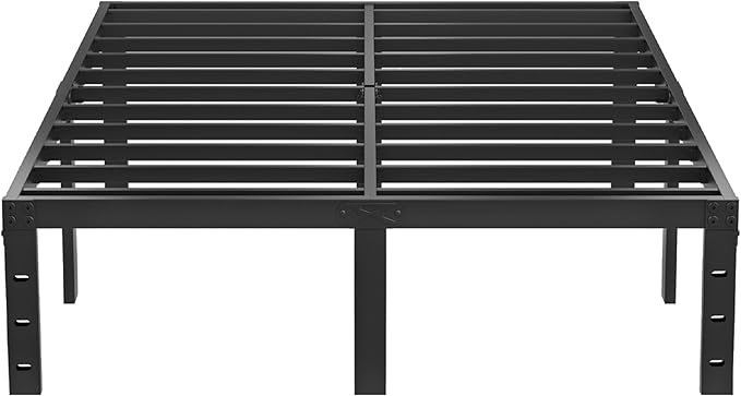 Full Metal Bed Frame - 14 Inch Tall Heavy Duty Bedframe Black Basic Steel Slats Platform No Box Spring Needed/Easy Assembly/Noise Free
