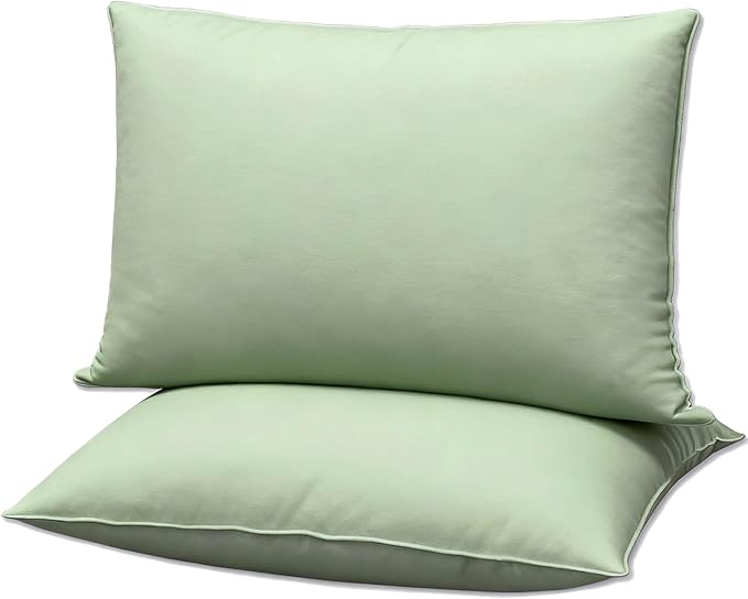Flat Ultra Thin Bed Pillows Standard Size Pillow Set of 2 Extra Soft Down Alternative for Stomach Side Back Sleeper Sage Green 20x26inches